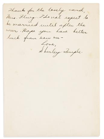 TEMPLE, SHIRLEY. Group of 5 Photographs Inscribed and Signed, Shirley Temple or Shirley Temple Agar, to members of the Fling family